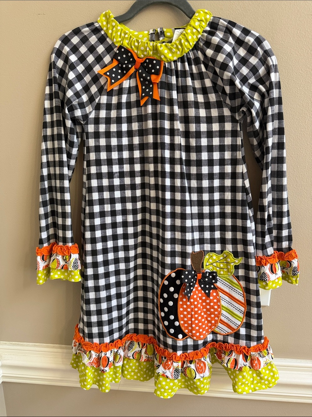 Rare Editions Black & White Gingham Pumpkin Dress Size 12